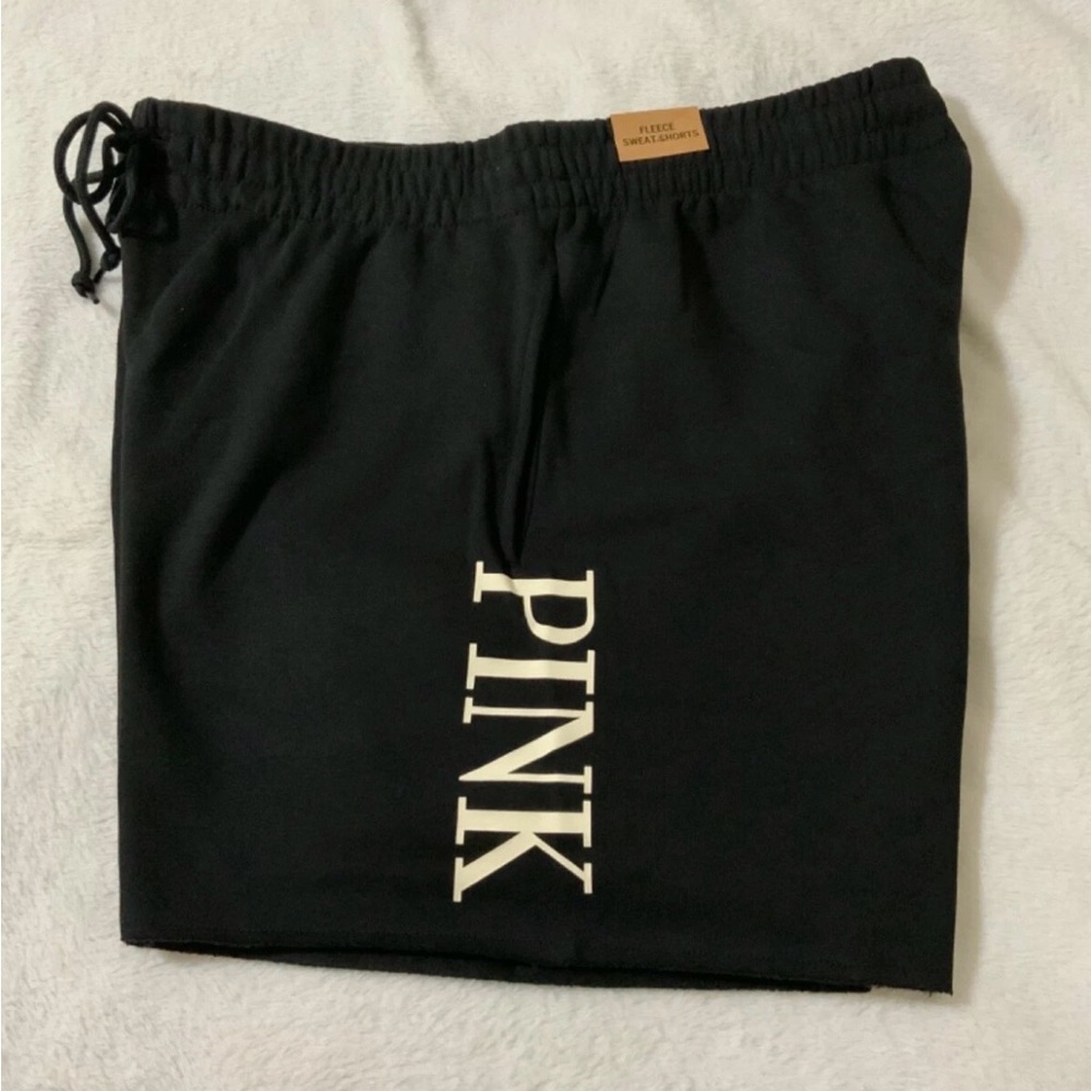 VS PINK Fleece Sweat Shorts Black with Side Logo Sz Large